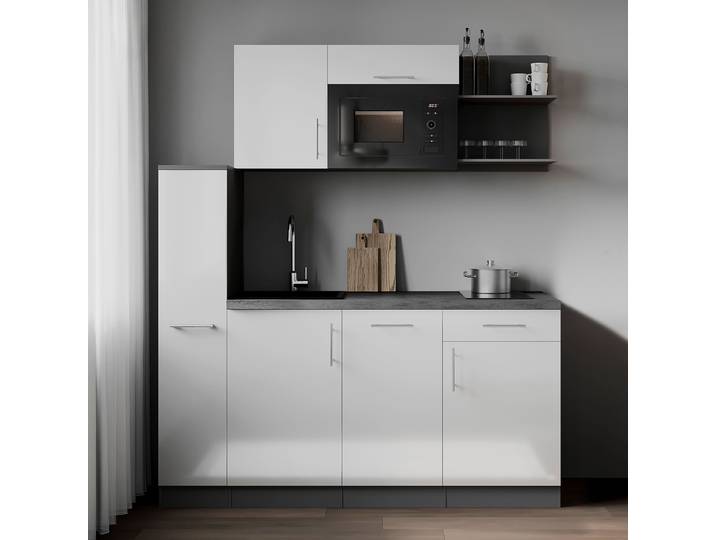 Singleküche Oliver mit Mikro Kombi A 175cm Weiß/Weiß