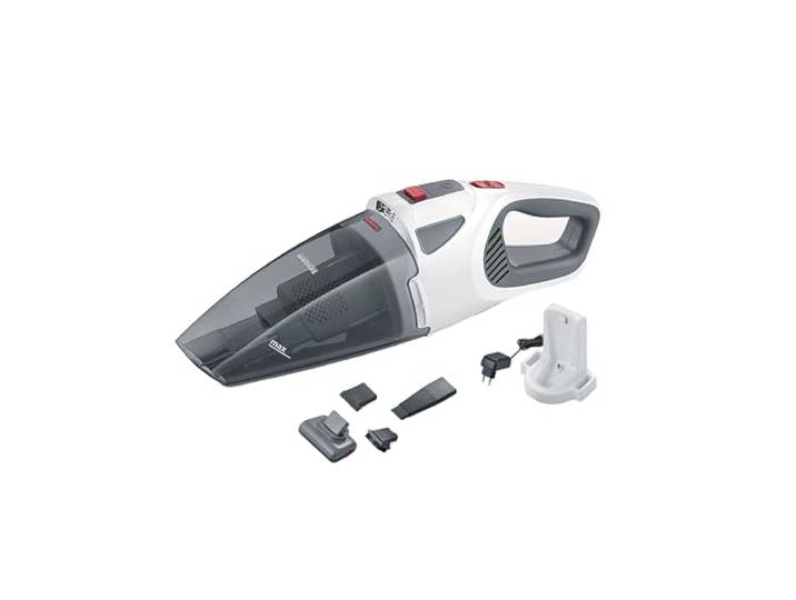 Severin 4-in-1 Akku-Handstaubsauger, kabelloser Nass- & Trockensauger für Autositze, Handsauger für Tierhaare & Flüssigkeiten, bis zu 30 Min Laufzeit im Eco-Mode, weiß-graurot, HV 7146