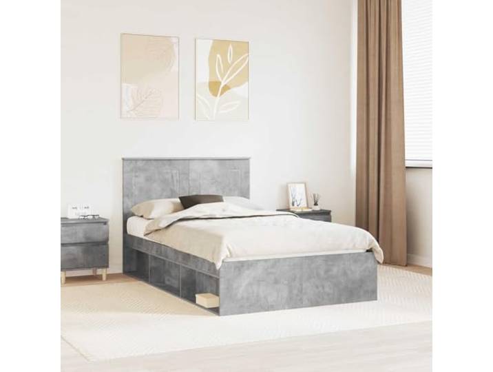 RJPLMFV Bettrahmen, Beton, 120 x 200 cm, massives Kiefernholz Lattenrost inklusive, elegantes Kopfteil, einfache Reinigung, modernes Design