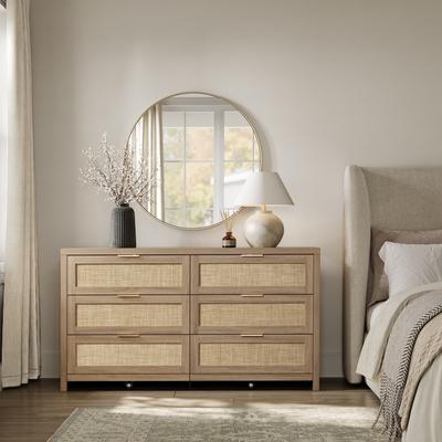 SICOTAS Elegant Right Angled Dresser with 6 Rattan Woven Drawers