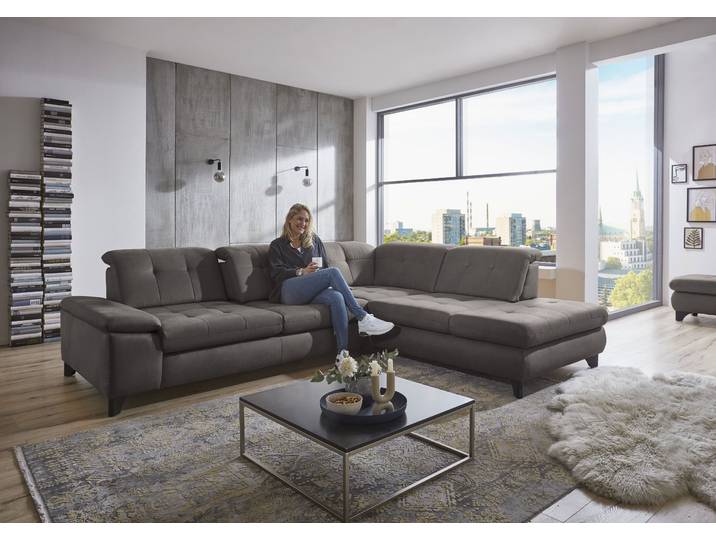 Ecksofa, Kaltschaum, Anthrazit, 310×260 cm, Mit Bettfunktion & Sitztiefenverstellung, Modern