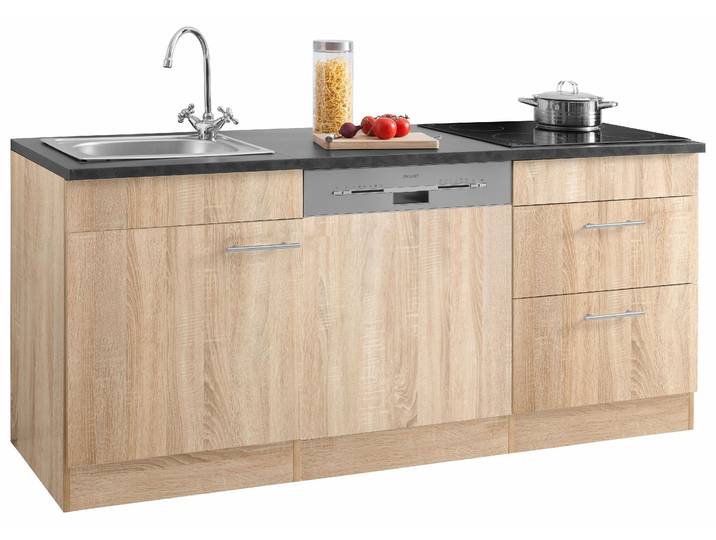 Küchenzeile, 180x60 cm, Spanplatte, Eichefarben, Mit E-Geräten, Modern, OPTIFIT