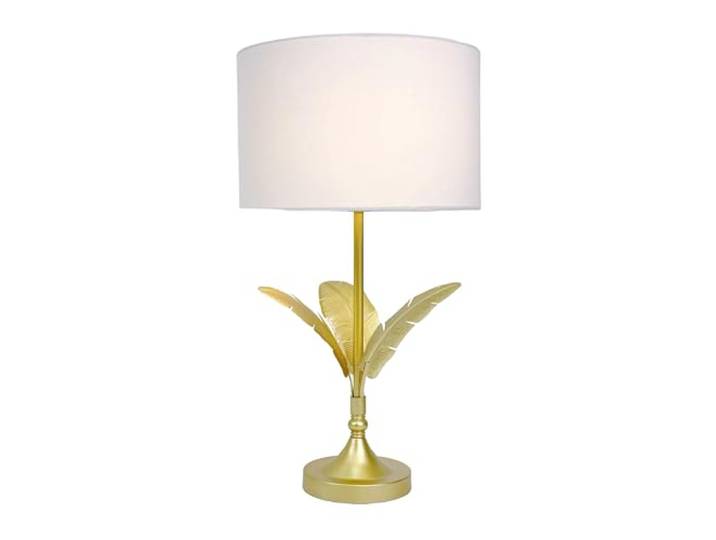 Relaxdays Tischlampe, Palmenblatt-Sockel, Stoffschirm, weiß/gold