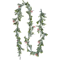 VEVOR Weihnachtsgirlande, 2 m, realistisches Grün, Tannengirlande, dekoriert mit Weinreben, Olivenblättern & Beeren, immergrüne Kunstgirlanden mit Lichterkette, Weihnachtsdeko für Kaminsims