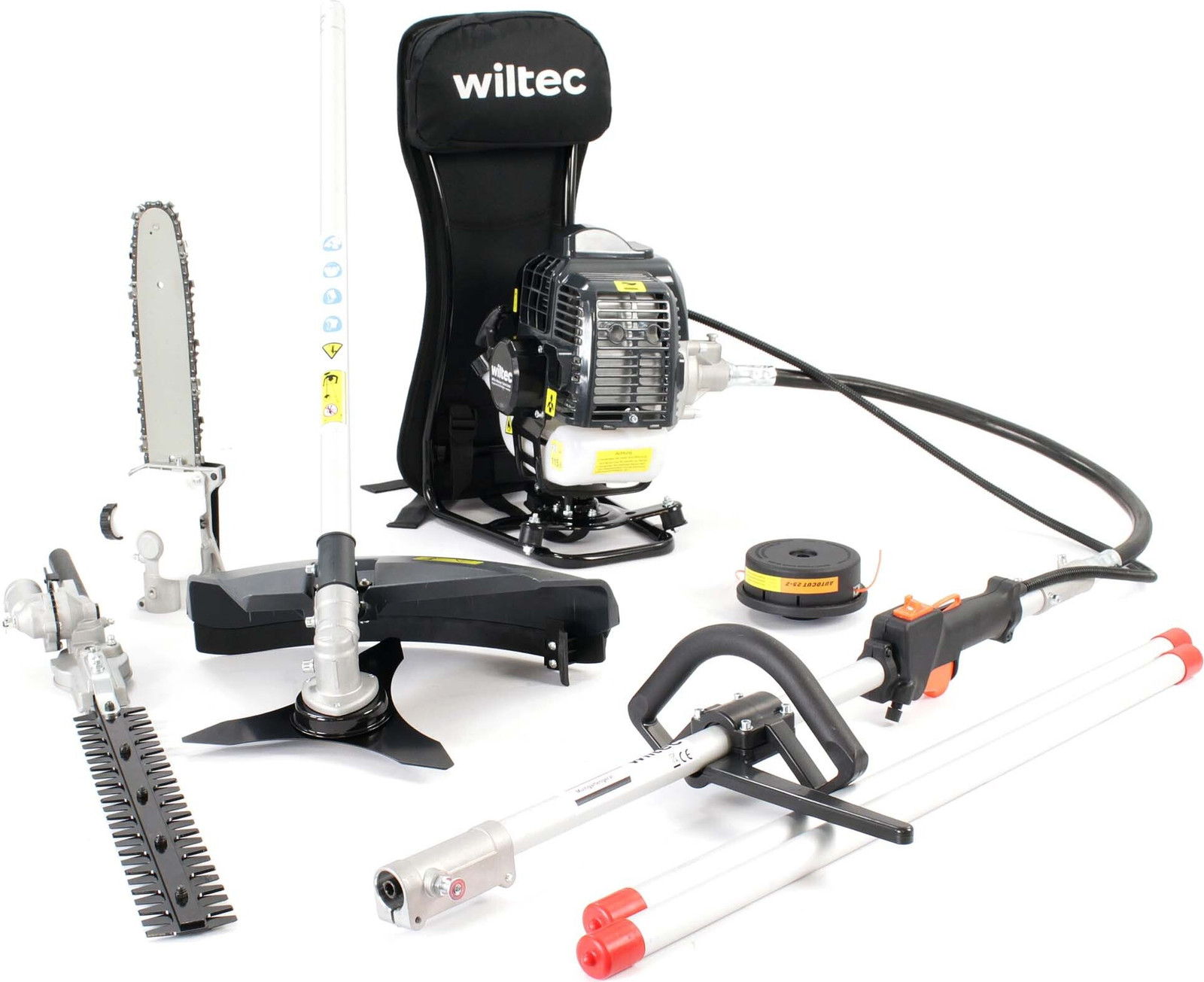 Wiltec 4-in-1 multifunctionele machine met 2-takt motor en rugzak voor veelzijdig tuingereedschap