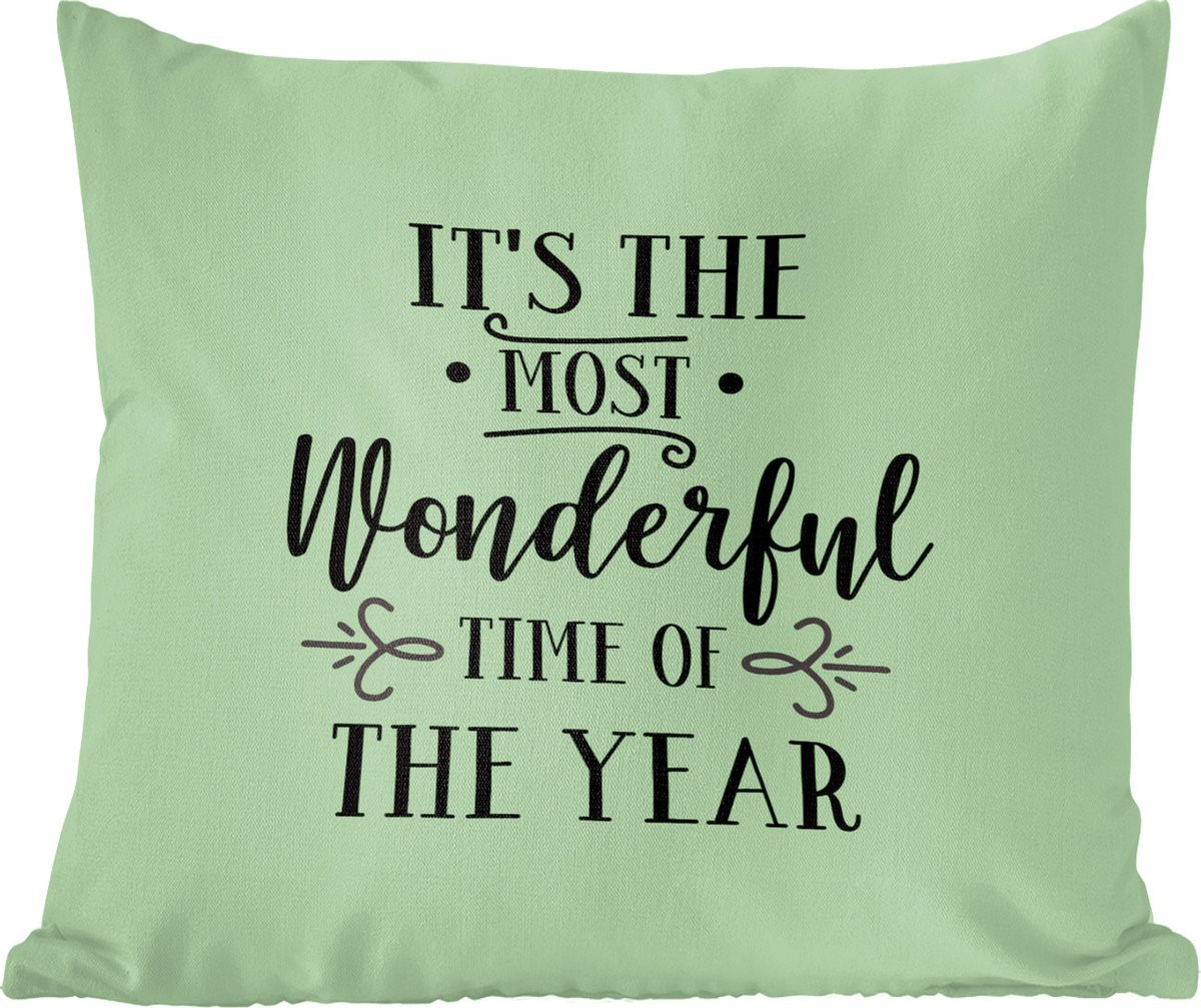 Sierkussen met Kerstquote It's the most wonderful time of the year, Groen, 45 x 45 cm