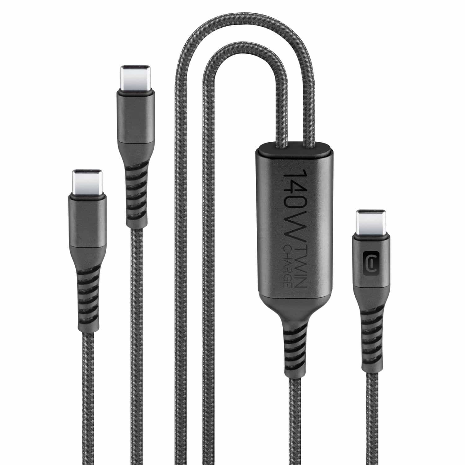 Cellular Line Twin Charge Cable Stecker Rundkabel USB C auf 2 x USB C bis 120 W 1,5 m (Schwarz)