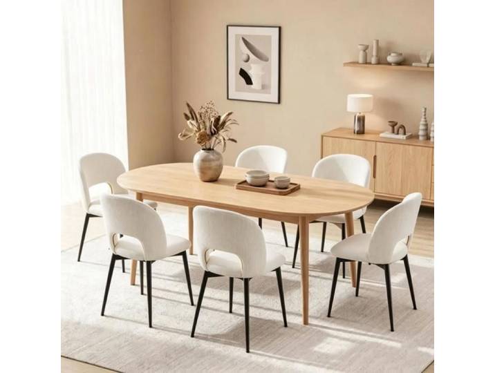 PEACHES Lot de 6 Chaises de repas grande tablée familiale - design tendance - Beige