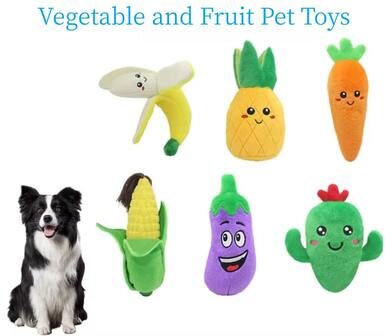 Inspire Curations Fruit & Veggie Squeaky Plush Dog Toy (Unstuffed, Crinkle + Sound) For Interactive Play banana
