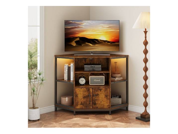 Dripex Lowboard TV Eckschrank mit LED, Industriedesign, 105x50x79 cm, Vintage Braun
