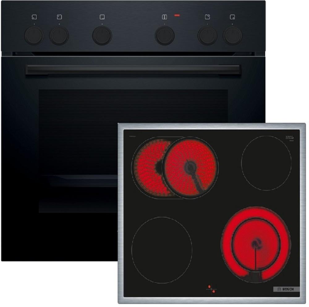 Bosch Einbau-Herd-Set HND211GR3, HEF010BA1 + HEZ438201 + NKN645GA2E, Einbau-Herd, Elektro-Kochfeld, Teleskopauszug, 2-fach