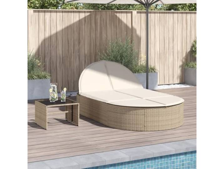Doppelliege mit Auflagen Beige Poly Rattan, 3-fach verstellbar, Stahlrahmen Abnehmbare, waschbare Bezüge, pulverbeschichteter Stahlrahmen, wetterbeständig, für Terrasse und Balkon