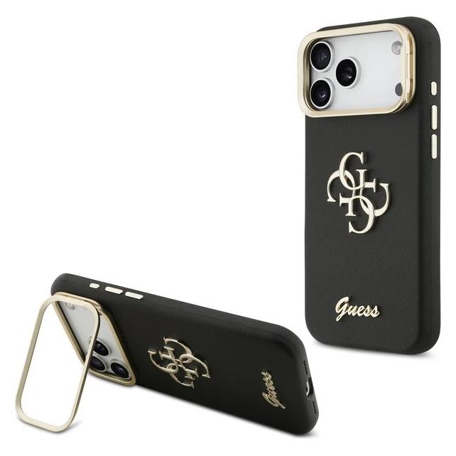 Guess PU Grained 4G Logo Stand Camera Frame Case für Apple iPhone 17 Pro - black (Apple iPhone 17 Pro) (GUHCP17LPCS4GSK)