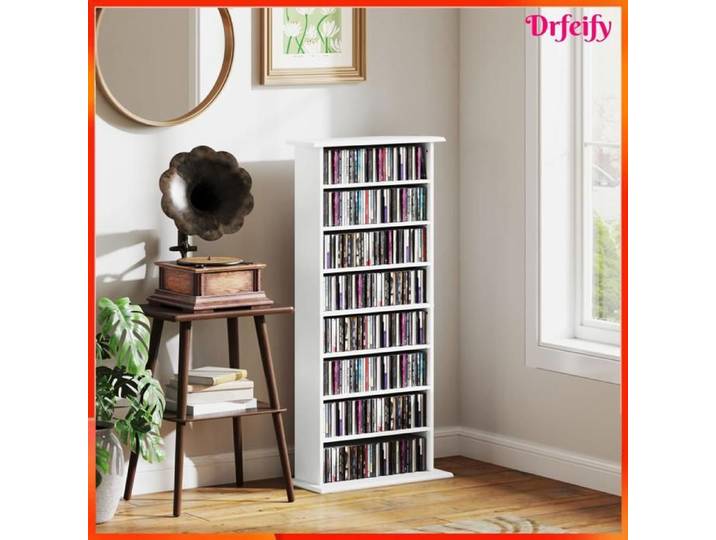 Étagère de rangement CD/DVD - AKOZON - 11347 - 8 compartiments - 6 étagères réglables - Capacité 360 CD/185 DVD