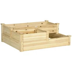 MODFU Hochbeet 3 Etagen aus Tannenholz Natur 108x88x36 cm mit offener Unterseite Pflanztreppe für Kräuter Blumen Gemüse Balkon Garten