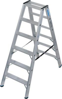 KRAUSE STABILO Stufen-Doppelleiter 2x6, 225 kg, 80 mm D-Stufen, beidseitig begehbar, Alu-Gelenke, SafetyCap