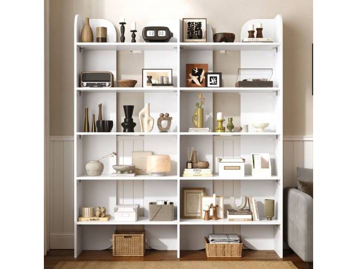 Étagère autoportante blanche 135x25x160cm 5 niveaux ouverte style moderne rangement pour salon et bureau