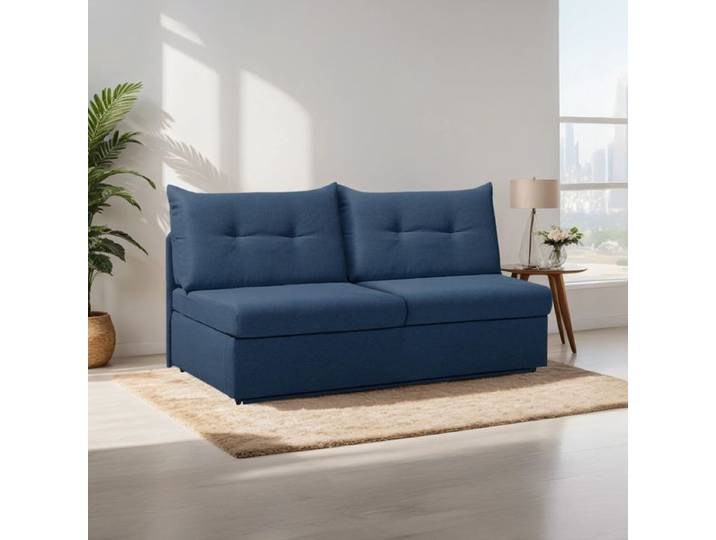 Schlafsofa Retford Webstoff/Velours mit Bettkasten Kunstfaser 89x136x82cm Blau ausziehbar modern