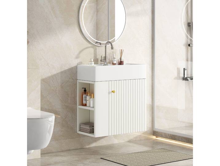 Mobilier De Salle De Bains : Lavabo Avec Meuble Vasque 55 Cm\, Meuble Vasque\, Meuble Vasque Blanc Mural\, Petit Meuble De Salle De Bains D’invités