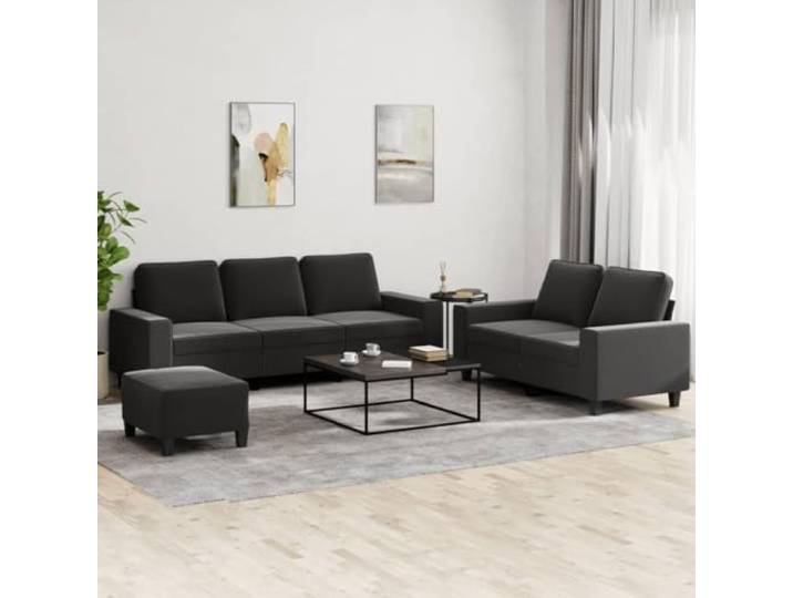 HEFZGDB 3-TLG. Sofagarnitur Schwarz Stoff, strapazierfähiges Sofaset mit atmungsaktivem Bezug, Robustes Gestell aus Sperrholz und Metall, dick gepolsterte Sitzflächen