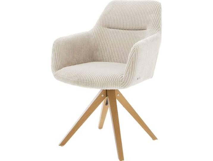 Polsterstuhl Pejo-Flex Holzgestell kantig Natur Cord Beige 360° drehbar Taschenfederkern