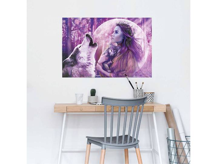 Poster Vollmond Wölfe Papier Violett 61 x 92 x 0cm