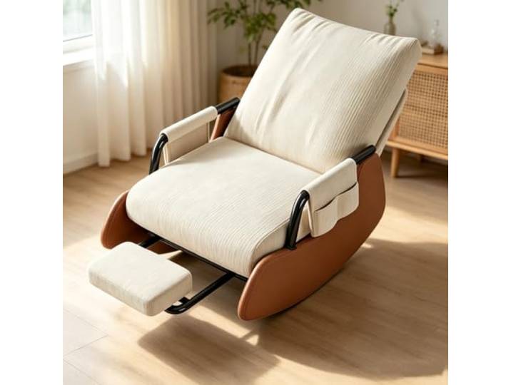 Lounge Schaukelstuhl – für Wohnzimmer und Schlafbereich Schaukelnder Komfortsessel mit tiefer Sitzfläche 60x60cm und Rückenunterstützung für Lesestunden.