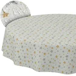 Weihnachtstischdecke Stofftischdecke Tischwäsche abwaschbar Tischtuch Baumwolle Polyester Weihnachten Sterne - Rund 100 cm, Schnittkante