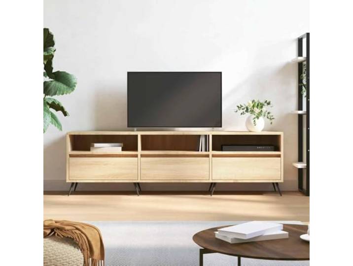 HEFZGDB TV-Schrank Sonoma-Eiche 150x30x44,5 cm Holzwerkstoff mit 6 Fächern, Stauraum Sideboard robuste Tischplatte Eisenbeine für Wohnzimmer Schlafzimmer Aufbewahrung