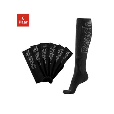 Kniestrümpfe BENCH., Damen, Gr. 39-42, schwarz (6x schwarz), Baumwollmischung, unifarben, elastisch, Socken Kniestrümpfe, mit antibakterieller Feuchtigkeitsregulierung