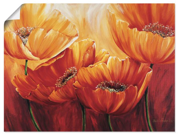 Wandbild ARTLAND Vier Mohnblumen , orange (farbe bild(er): orange), B:40cm H:30cm, Bilder, Wandbild, als Leinwandbild, Poster in verschied. Grössen