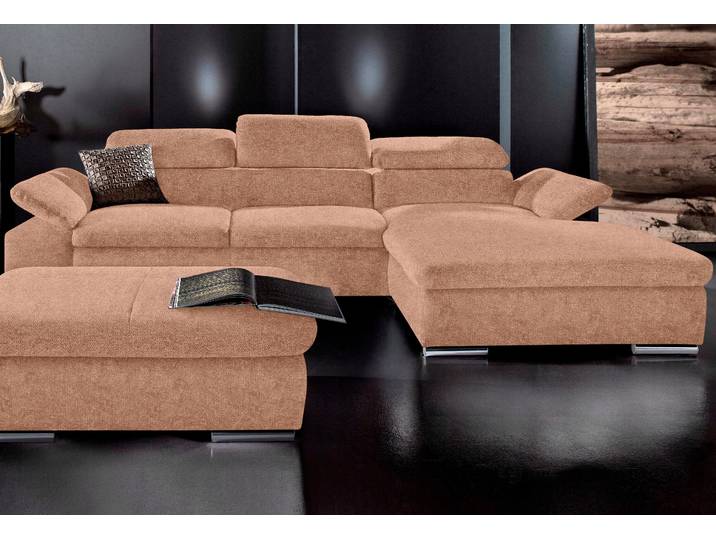 Ecksofa, Braun, 286x174 cm, Struktur & Luxus-Kunstleder, Mit Bettfunktion, Modern, sit&more