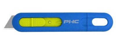 PHC Einweg-Sicherheitsmesser Volo™, für Links-/Rechtshänder, Auto-Klingenrückzug, Umhängeöse, Kunststoff, blau-gelb, 10 Stück