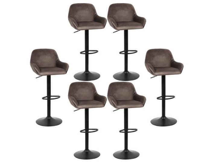 6pcs Tabouret de bar tissu marron mat + pieds en Métal noir