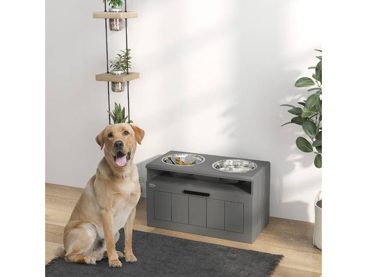 PawHut Station Chiens Grands 2 Bols Inox Tiroir Distributeur Gris