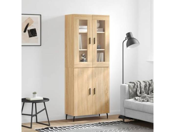LPERTGFHU Highboard Sonoma-Eiche 69,5x34x180 cm Kommode Wohnzimmer Regal Stabiles Holzwerkstoff-Design, Praktische Türen, Elegante Metallfüße