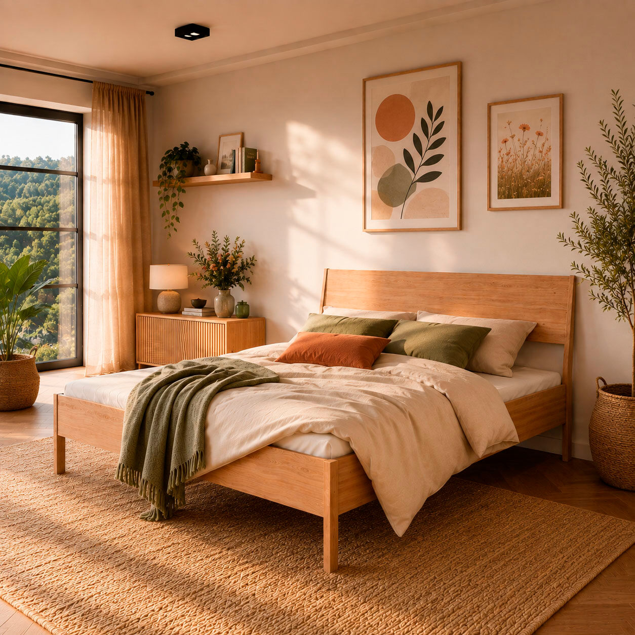 Bett HOME AFFAIRE "Bettgestell Nord Eichefurnier – skandinavisch, minimalistisches Design", braun (natur, natur, natur), B:185cm H:105cm L:205cm, Betten, Bett, Holzbett im nordischen Stil mit warmer Holzoptik natur, natur, natur Liegefläche Länge B: 200cm