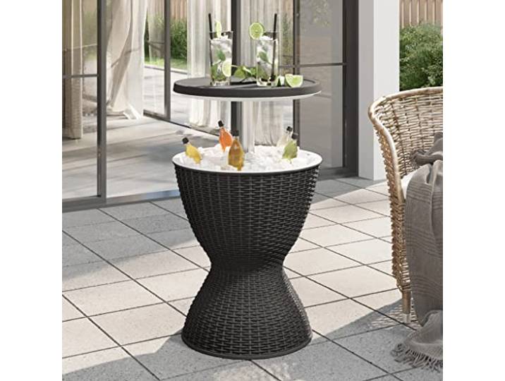3-in-1 Tisch mit Eiskühler, Polypropylen, Schwarz, für Garten und Terrasse UV-beständig, witterungsfest, leicht zu reinigen, Ablaufstöpsel, Drehverschluss, Rattan-Optik