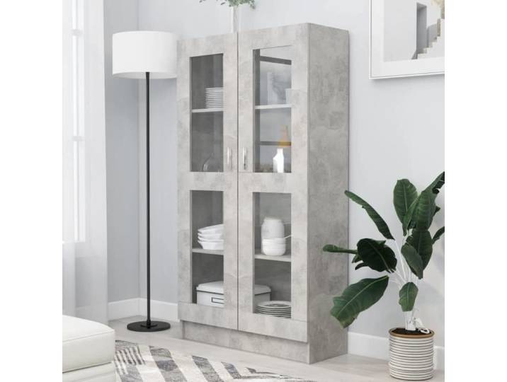 Armoire à vitrine - GOTOTOP - Gris béton - 2 portes - Contemporain - Design