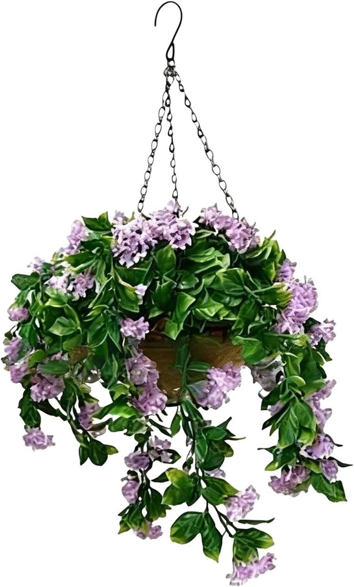 Kunstbloemen Hangmand Paars - Weerbestendige Nepbloemen voor Buiten Decoratie - 40 cm