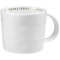 Tasse BREAKFAST GUTEN TAG (DH 9,50x8,50 cm) - weiß - DH 9,50x8,50 cm