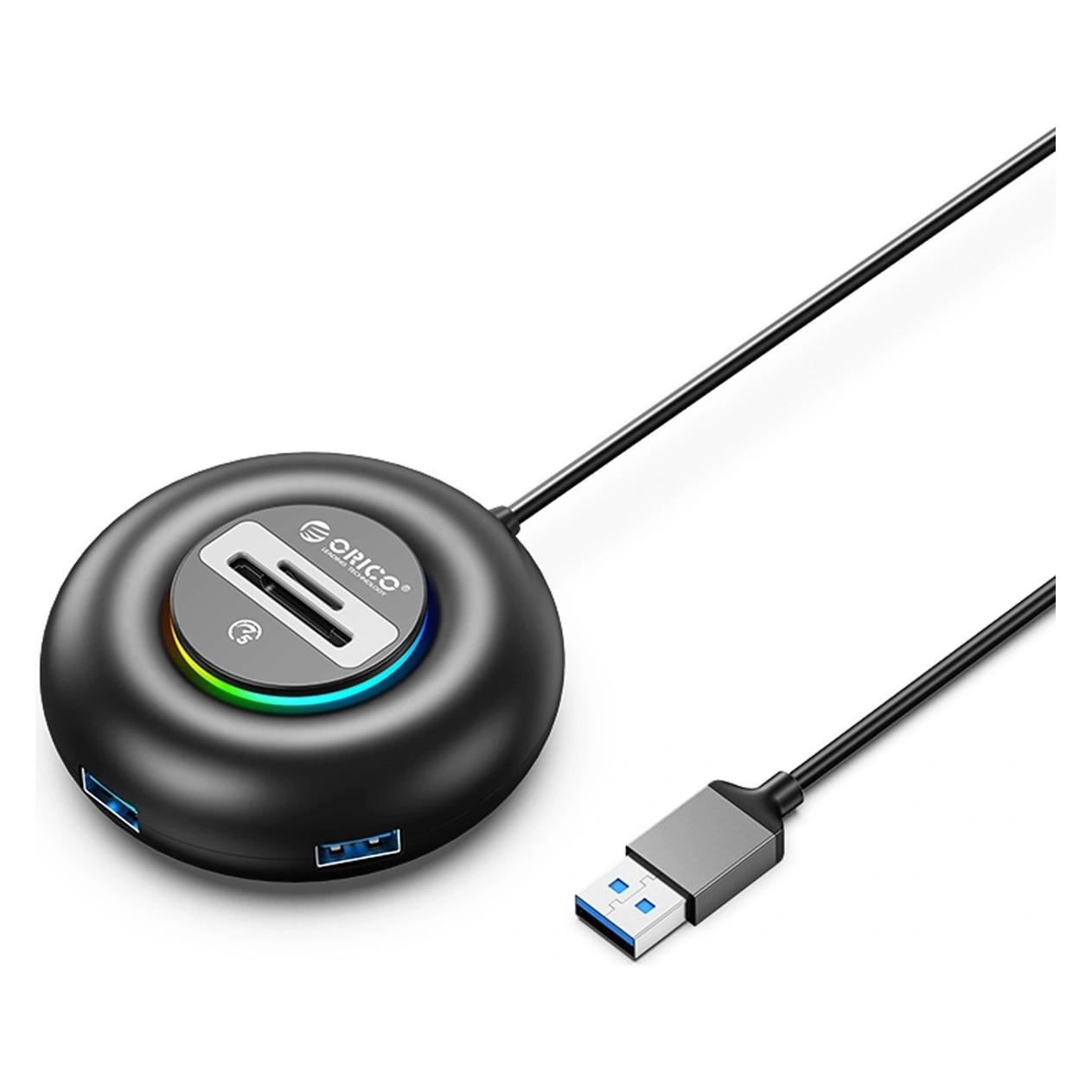Orico HUB USB Hub USB YXR4 RGB 4-portowy USB-A 3.0 z czytnikiem SD i microSD 1,8 m - czarny (USB-A, 4 Ports) (72069622)