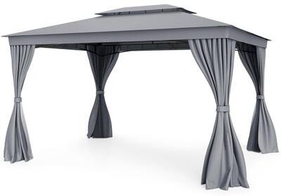 Costway 10 x 13 Feet Patio Gazebo Double-Roof with Mesh Netting and Privacy Curtains-Gray