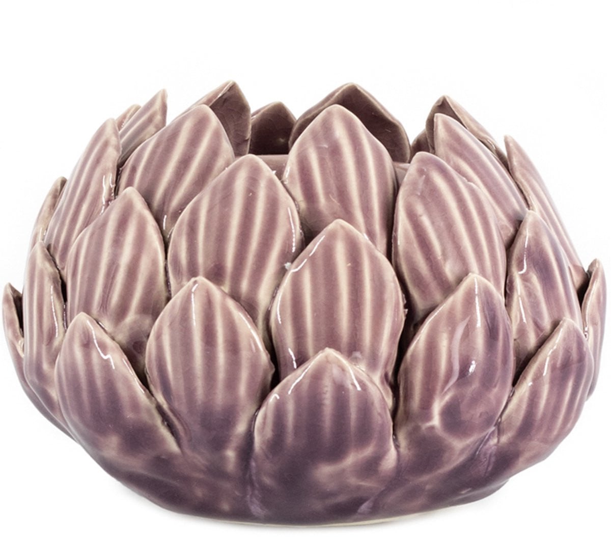 Keramische waxinehouder met floral design in lila voor tealights
