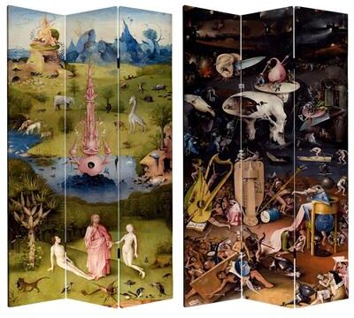 Red Lantern 7 ft. Tall Double Sided Garden of Delights Canvas Room Divider