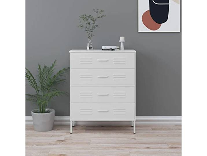LPERTGFHU Sideboard Weiß 80x35x101,5 cm Kommode aus Stahl mit Schubladen, Metallschrank für Wohnzimmer, Flur und Büro, Pflegeleichte Anrichte
