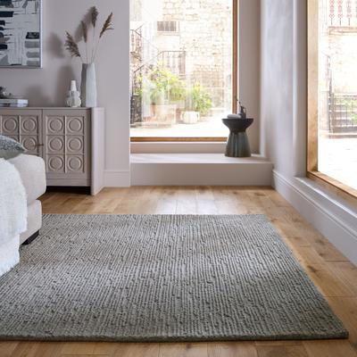 Wollteppich FLAIR RUGS "Harris Boucle", grau, B:120cm H:12mm L:170cm, Wolle, Teppiche, handgefertigt