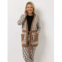 KILIAN KERNER SENSES Long-Cardigan Jacquard-Muster Bindegürtel figurumspielend