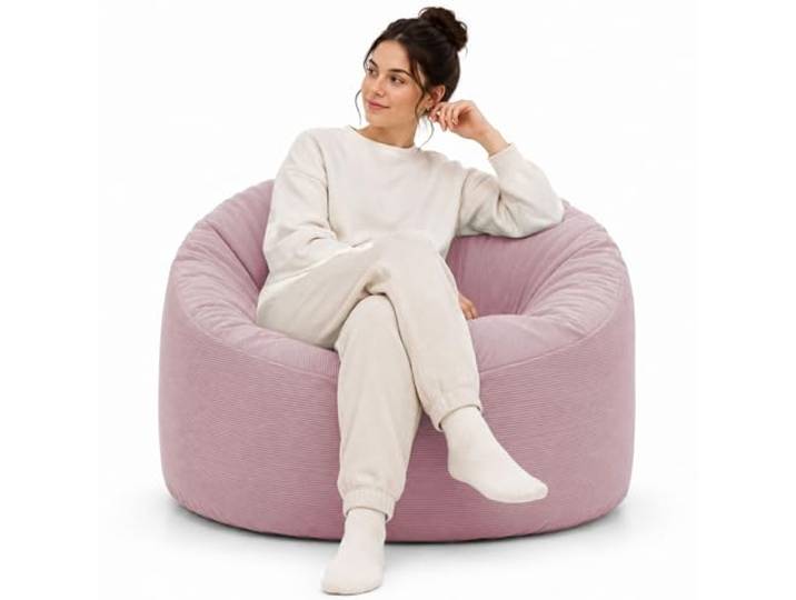 bananair - Sitzsack Cord XXL für Erwachsene und Kinder - Weich und Bequem - Optimale Unterstützung für den Rücken - Sitzsack Sessel mit Füllung, Gaming Bean Bag Chair (100 cm, Rosa)