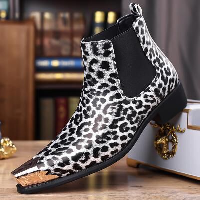 LightInthebox Men's Brown Leopard Print Chelsea Boots – Trendy and Bold Design, Ideal for Casual Wear, Street Style and Fashion-forward Occasions